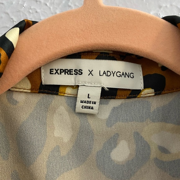 Express x Ladygang satin leopard button up - Picture 3 of 3